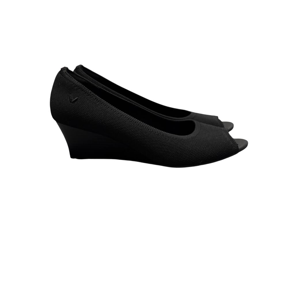 Vivaia Black Knit Peep Toe Wedge Pumps Womens Size 39 US 8 Minimalist Career